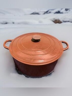 Vintage Le Creuset Chocolate Brown Enameled 4.5Qt Dutch Oven w Lid France HTF